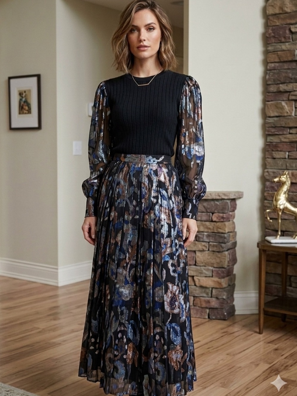 Vintage Evan-Picone Metallic Lurex Pleated Skirt & Lambswool Sweater Set Size 4P